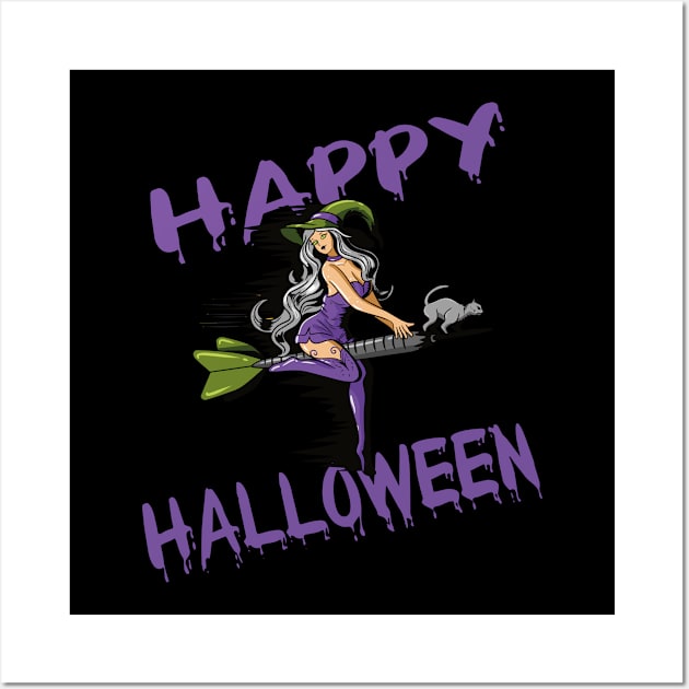 Happy Halloween Witch on Darts Costume Gift Wall Art by Luxara